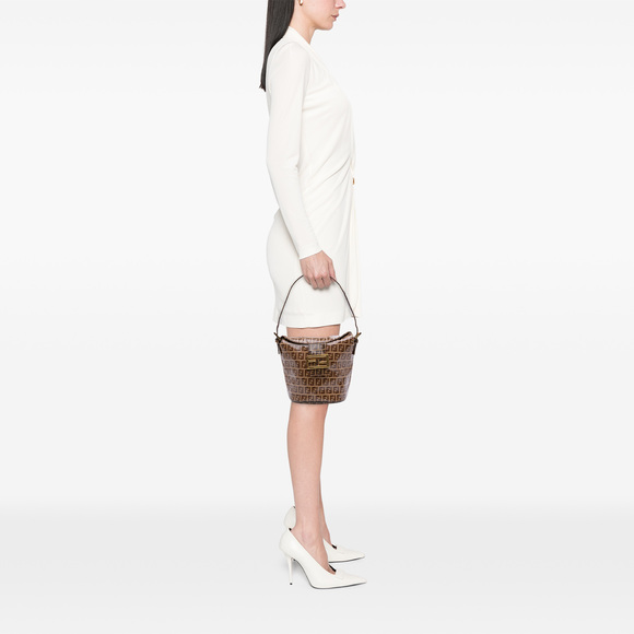 Pre-Loved Fendi Zucchino Crystal Double Flap Bucket Bag